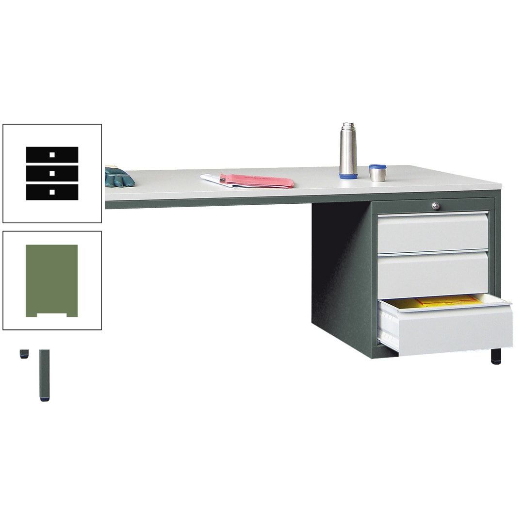 Meisterschreibtisch - 3 Schubladen 150 / 175 mm - 720 x 1.700 x 800 mm (HxBxT) - anthrazitgrau