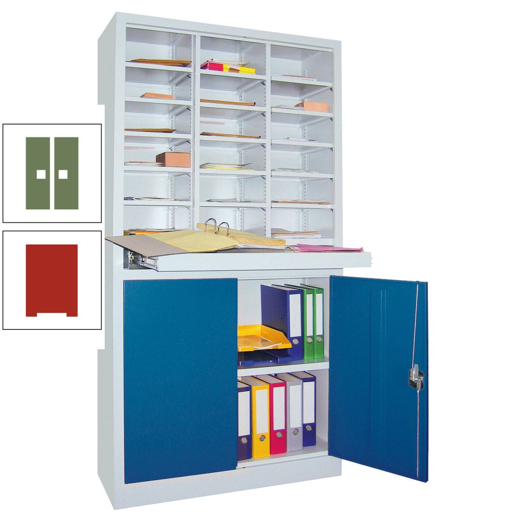 Aktenschrank - Büroschrank mit Sortierstation - 18 Fächer Ordnungsregal - Ausziehboden - 1.950 x 1.000 x 400 mm (HxBxT) - anthrazitgrau