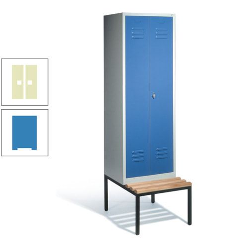 Doppel-Spindschrank, Buche Sitzbank untergebaut, 2 Abteile a 300 mm, Korpus lichtgrau, Tür anthrazitgrau, 2.090 x 610 x 815 mm (HxBxT)