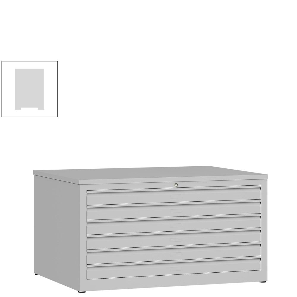 Zeichenschrank, Planschrank, Architektenschrank, Flachablageschrank, bis DIN A1, 6 Schubladen, 605 x 1.135 x 835 mm (HxBxT), Farbe: lichtgrau