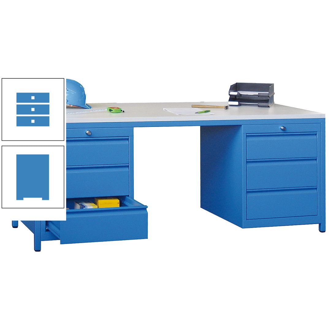 Meisterschreibtisch - 2 Schubladenblöcke - 6 Schubladen - 720 x 1.700 x 800 mm (HxBxT) - anthrazitgrau