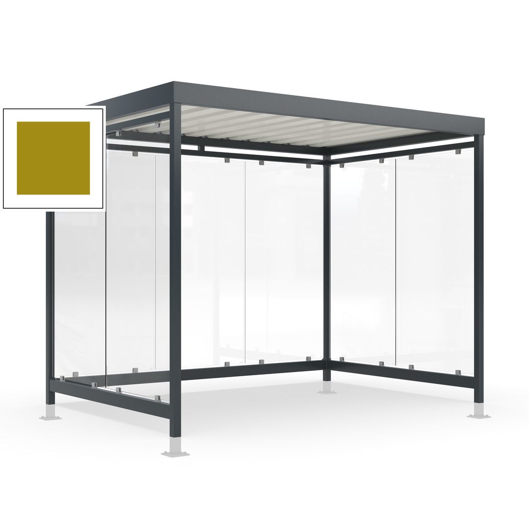 Raucherunterstand mit Überpflasterung, fertig montiert, Fahrgastunterstand, Bushaltestelle, 2.440 x 3.180 x 2.165 mm (HxBxT), 7 Wände, Achatgrau
