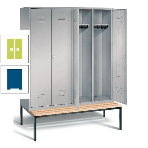 Doppel-Spindschrank, Buche Sitzbank untergebaut, 4 Abteile a 400 mm, Korpus lichtgrau, Tür anthrazitgrau, 2.090 x 1.590 x 815 mm (HxBxT)