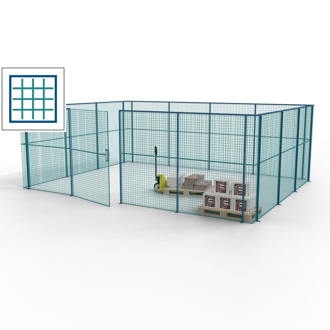 Maschinen Schutzgitter - Hallentrennwand - Sicherheitszaun - Tür - 21 m - 2.200 x 6.400 x 4.900 mm (HxBxT) - enzianblau