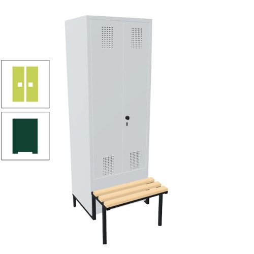 Doppel-Spind, Garderobenschrank, Buche Sitzbank integriert, 2 Abteile a 400 mm, Korpus anthrazitgrau, Tür anthrazitgrau, 1.850 x 800 x 815 mm (HxBxT)