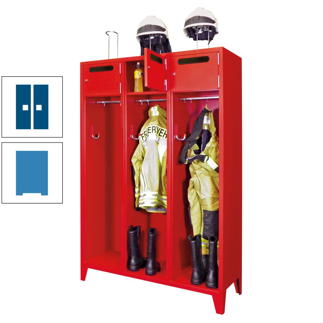 Feuerwehrschrank - 3 Abteile - Ablagefach mit Tür, Einwurfschlitz - 2.100 x 1.230 x 500 mm (HxBxT) - anthrazitgrau