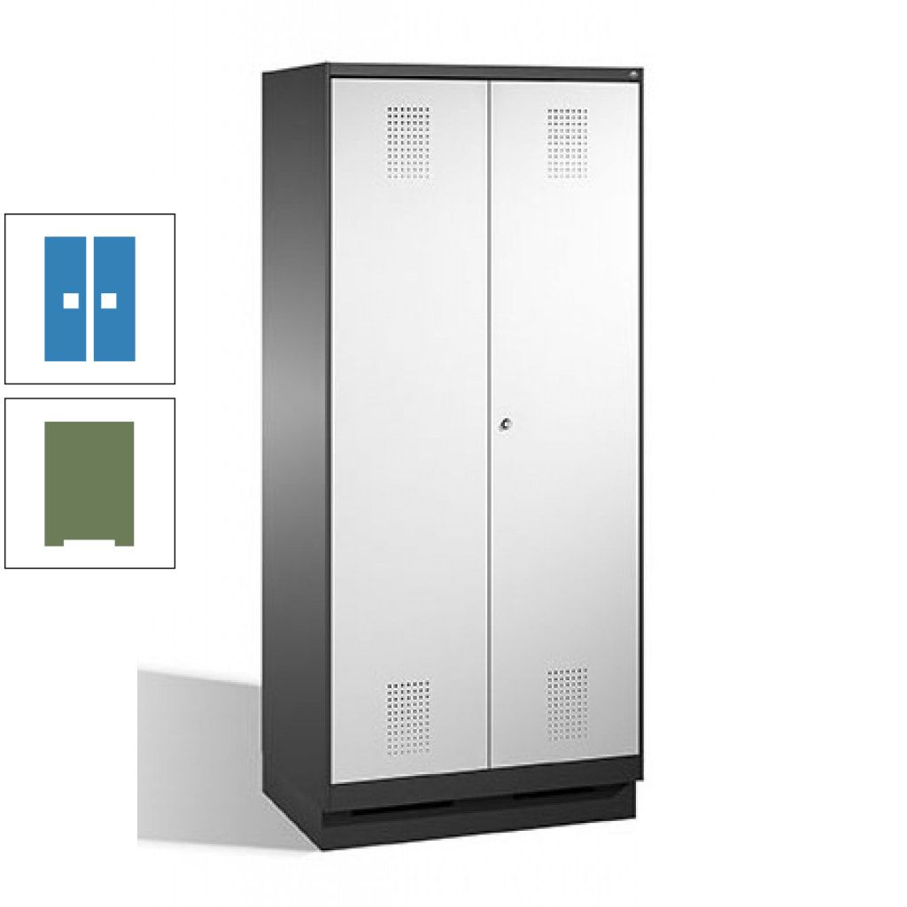 Doppel-Spind, Doppeltüren, Garderobenschrank mit Sockel, 2 Abteile a 400 mm, Korpus anthrazitgrau, Tür anthrazitgrau, 1.800 x 800 x 500 mm (HxBxT)