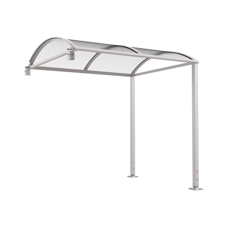 Fahrradunterstand, Fahrradüberdachung, Erweiterung, LED Beleuchtung, 2.635 x 2.500 x 2.090 mm (HxBxT), auf Bodenplatten, Regenrinne, Farbe enzianblau