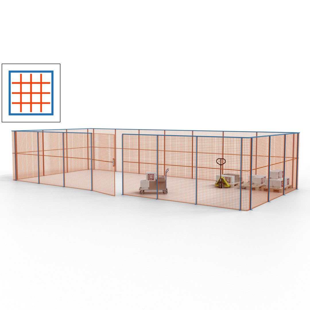 Hallentrennwand - Flügeltür, Gitter - 19 Gitterwände - 2.200 x 10.900 x 4.900 mm (HxBxT) - Perlweiß/reinorange