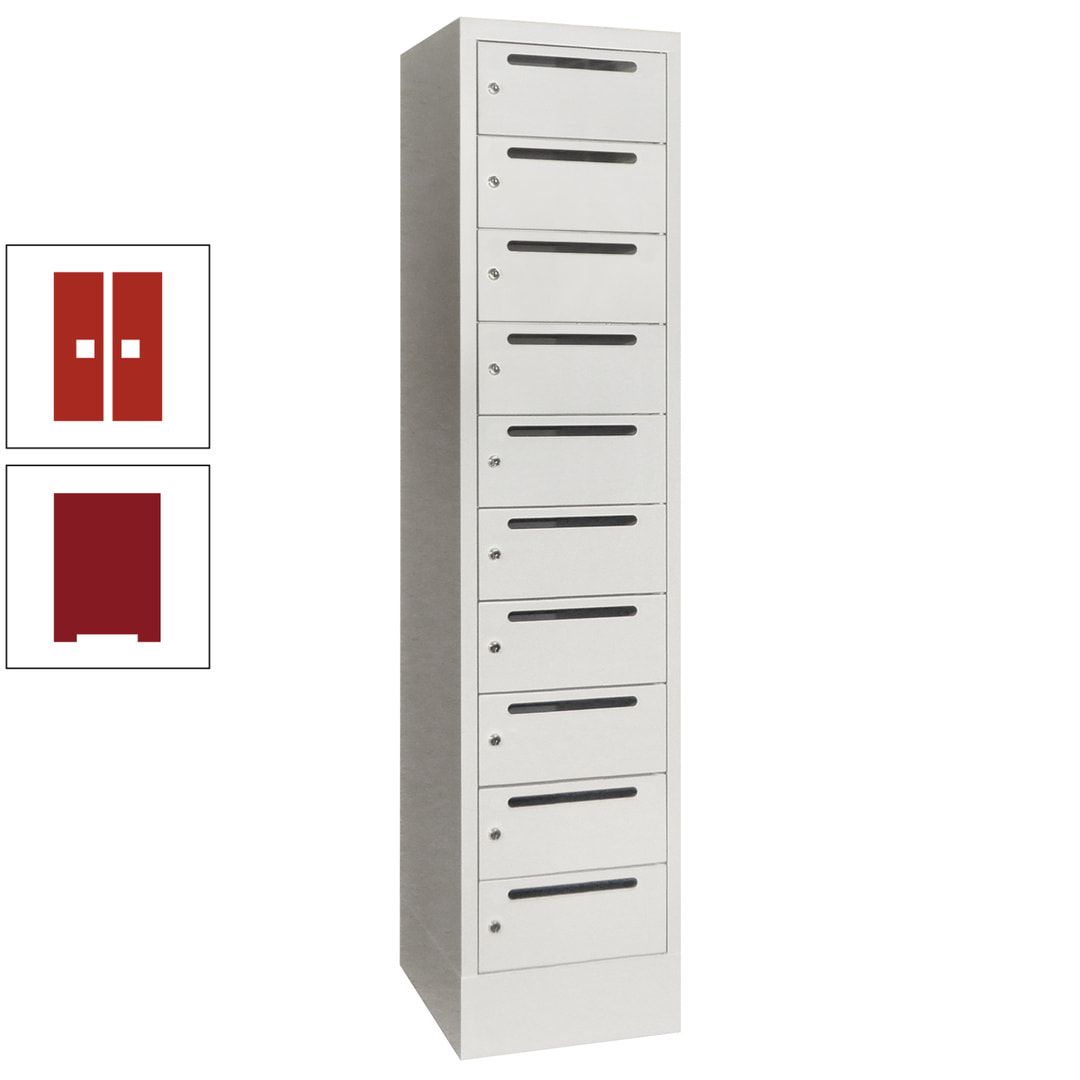 Postverteilerschrank, Schließfachschrank, 1 Abteil a 400 mm, 10 Fächer, 1.850 x 400 x 500 mm (HxBxT), Korpus anthrazitgrau, Front anthrazitgrau