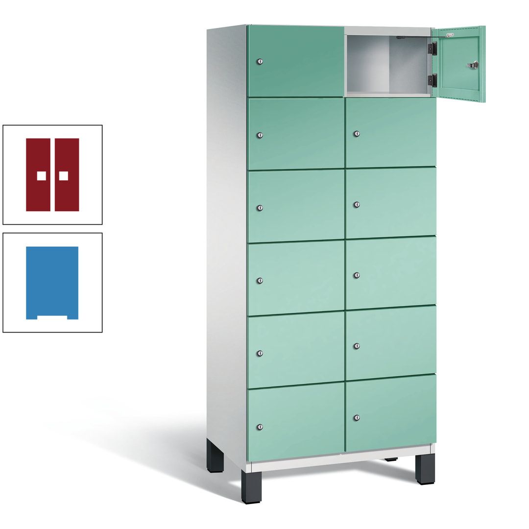 Fächerschrank, Stahlschrank, 12 Fächer, Türöffnungsbegrenzer, Füße, 1.980 x 800 x 525 mm (HxBxT), Korpus anthrazitgrau, Front anthrazitgrau