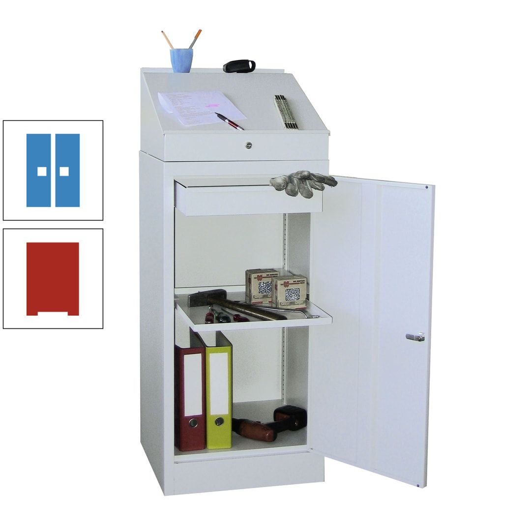 Stehpult mit Schrank - Vollblechtür - Zylinderschloss - 1 Einlegeboden, 1 Schublade - 1.270x500x500 mm (HxBxT) - anthrazitgrau