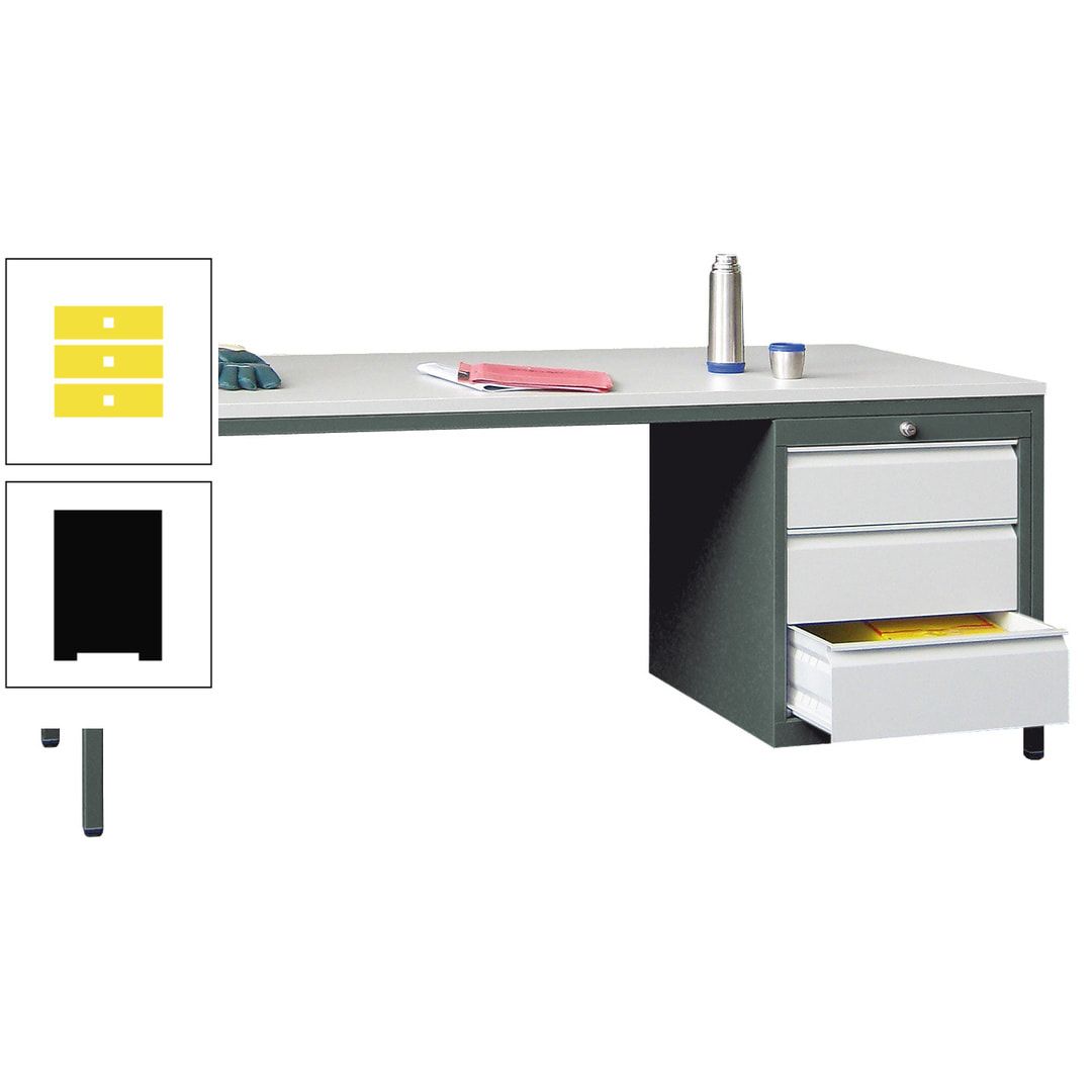 Meisterschreibtisch - 3 Schubladen 150 / 175 mm - 720 x 1.700 x 800 mm (HxBxT) - anthrazitgrau
