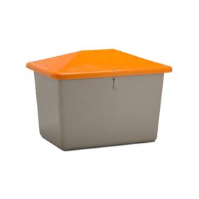 Streugutbehälter für Streusalz, Winterstreumittel, Futtermittel, 700 l, 960 x 1.340 x 990 mm (HxBxT), GFK, grau/orange - Entnahmeöffnung wählbar