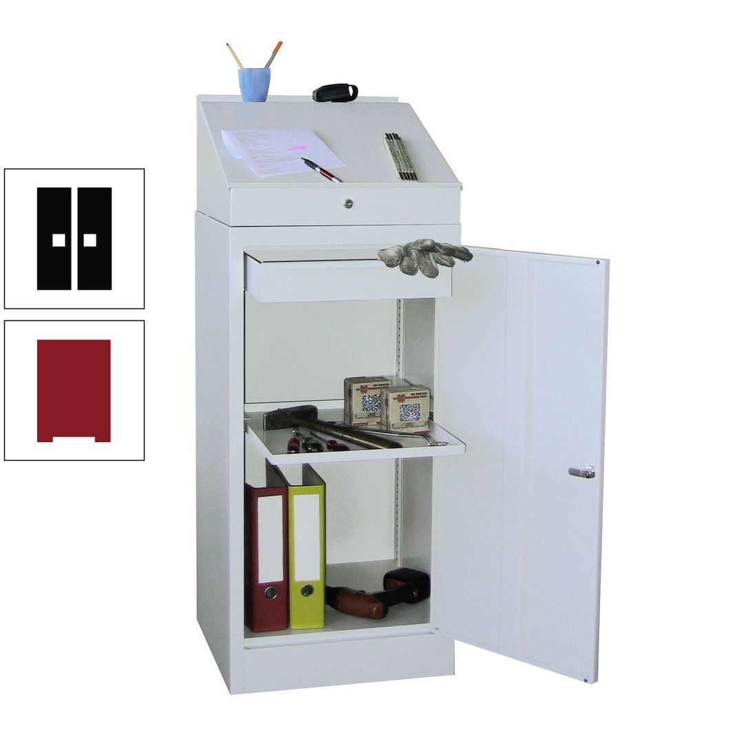 Stehpult mit Schrank - Vollblechtür - Zylinderschloss - 1 Einlegeboden, 1 Schublade - 1.270x500x500 mm (HxBxT) - anthrazitgrau
