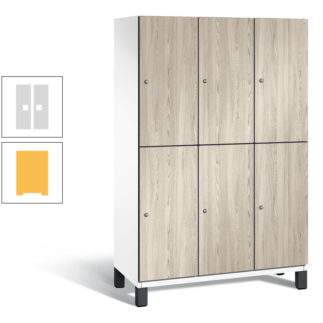 Fächerschrank, Garderobenschrank, mit Füßen, 3 Abteile, 1.980 x 1.200 x 525 mm (HxBxT), Korpus anthrazitgrau, Tür Donau-Ahorn