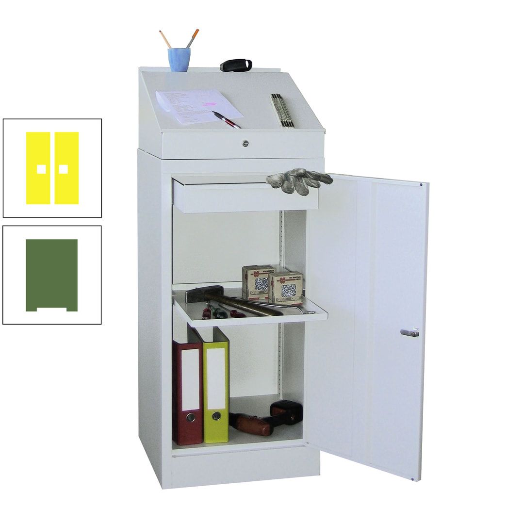 Stehpult mit Schrank - Vollblechtür - Zylinderschloss - 1 Einlegeboden, 1 Schublade - 1.270x500x500 mm (HxBxT) - anthrazitgrau