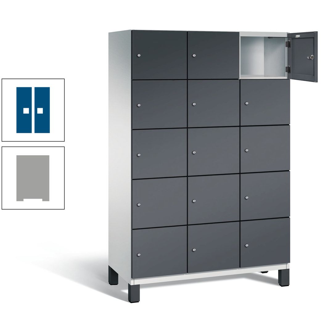 Fächerschrank, Stahlschrank, 15 Fächer, Türöffnungsbegrenzer, Füße, 1.980 x 1.200 x 525 mm (HxBxT), Korpus anthrazitgrau, Front anthrazitgrau