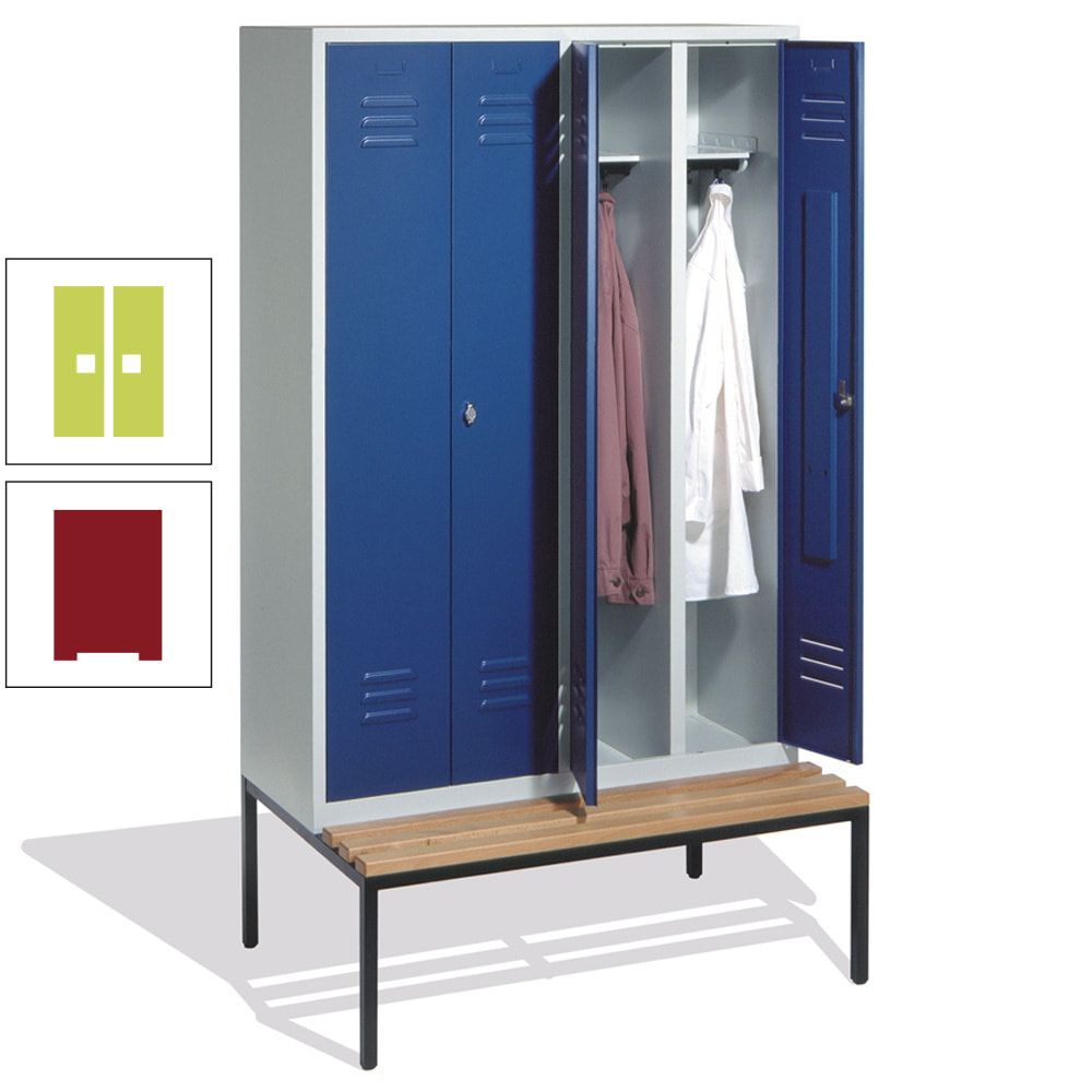 Doppel-Spindschrank, Buche Sitzbank untergebaut, 4 Abteile a 300 mm, Korpus lichtgrau, Tür anthrazitgrau, 2.090 x 1.190 x 815 mm (HxBxT)