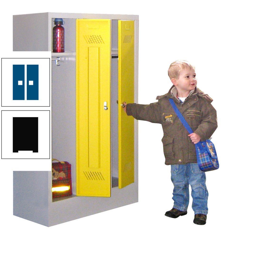 Spindschrank f. Kindergärten - mit Sockel - Höhe 1.300 mm - 2 Abteile a 250 mm - Drehriegel - anthrazitgrau