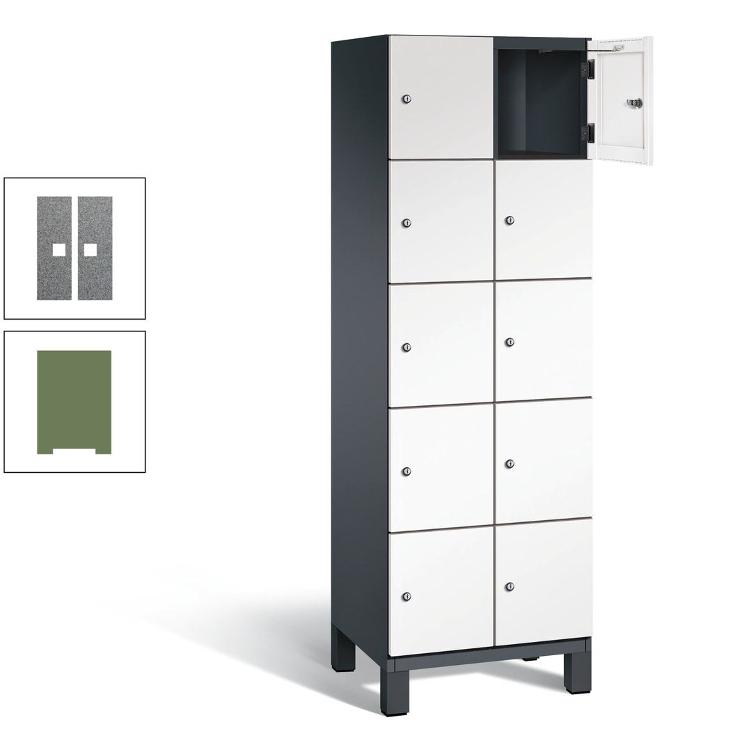 Fächerschrank, Stahlschrank, 10 Fächer, Türöffnungsbegrenzer, Füße, 1.980 x 600 x 525 mm (HxBxT), Korpus anthrazitgrau, Front anthrazitgrau