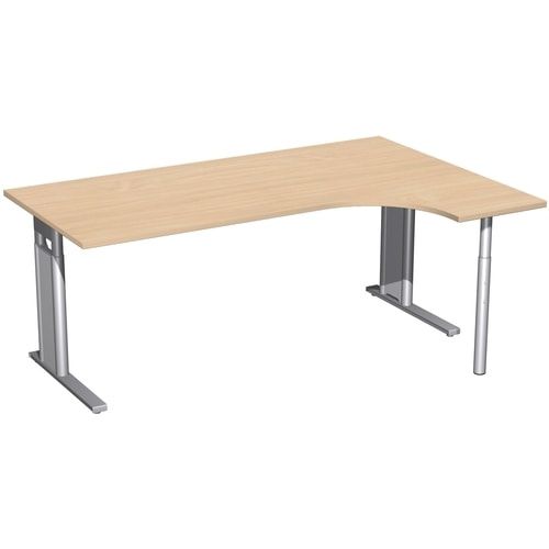 Eckschreibtisch, Ecke rechts, Füße einseitig verkürzt, C-Fuß Pro, höhenverstellbar, 680-820 x 1.600 x 1.200 mm (HxBxT), Dekor Ahorn