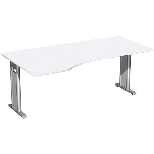 Eckschreibtisch, Ecke links, Füße einseitig verkürzt, C-Fuß Pro, 720 x 1.600 x 1.000 mm (HxBxT), Gestell silber, Dekor Ahorn