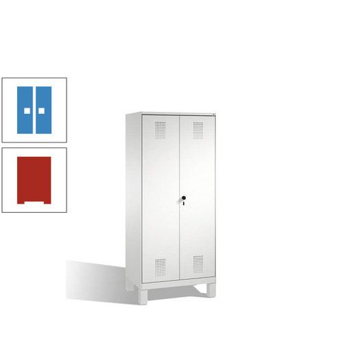 Doppel-Spind, Doppeltüren, Garderobenschrank mit Füßen, 2 Abteile a 400 mm, Korpus anthrazitgrau, Tür anthrazitgrau, 1.850 x 800 x 500 mm (HxBxT)