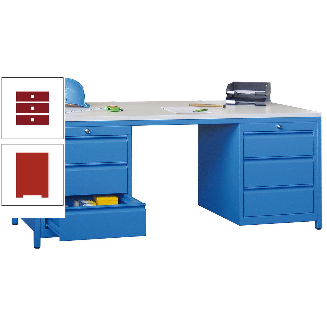 Meisterschreibtisch - 2 Schubladenblöcke - 6 Schubladen - 720 x 1.700 x 800 mm (HxBxT) - anthrazitgrau