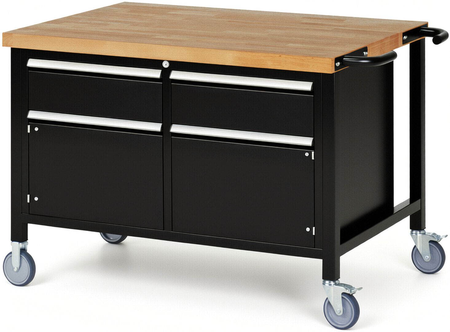 Mobile Werkbank, 2 Schränke - 2 Schubladen - Teilauszug - 180:2 - Höhe 880-1.080 mm - 1.250 x 900 mm - 450 kg - Buche - Anthrazitgrau