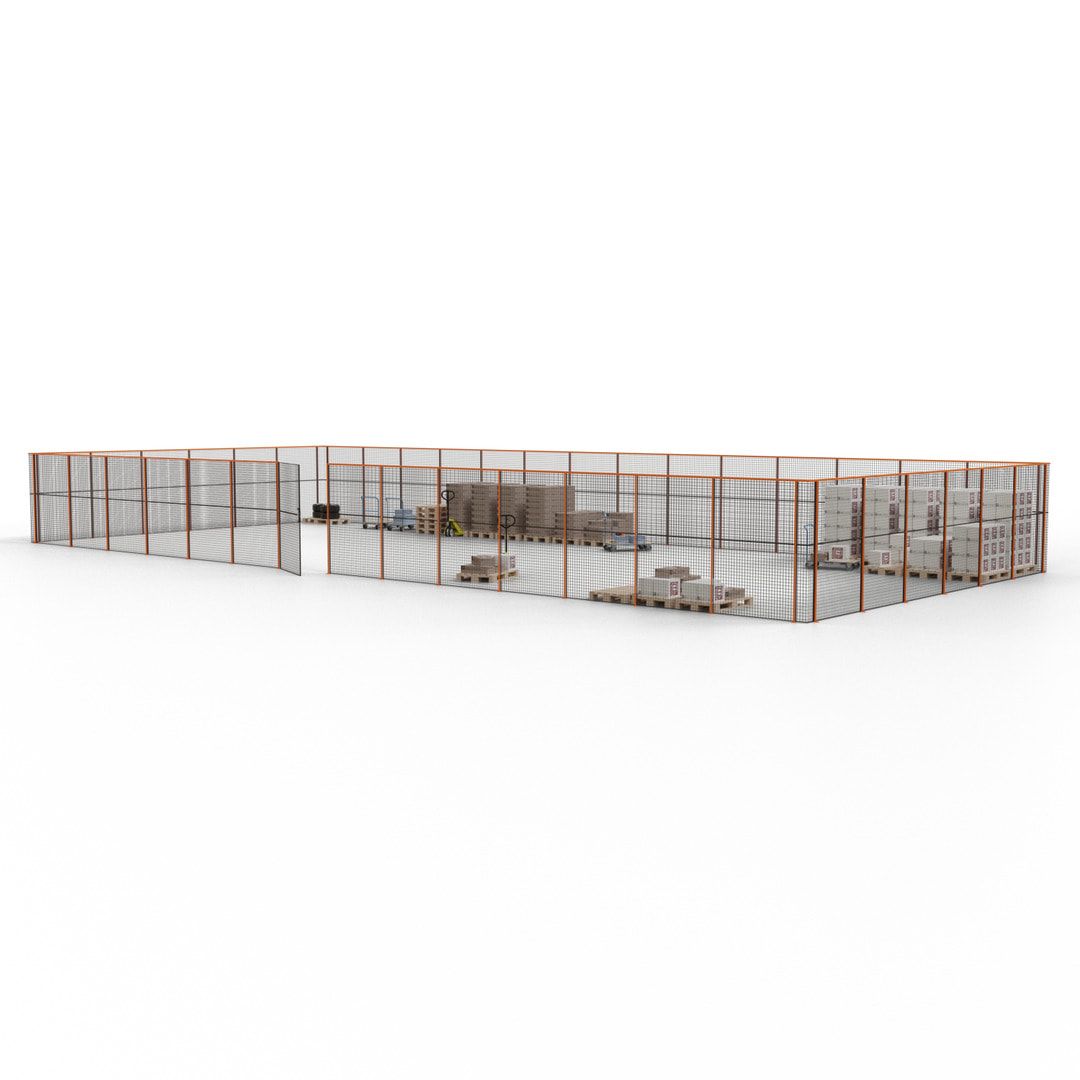 Maschinen Schutzgitter - Hallentrennwand - Sicherheitszaun - Tür - 60 m - 2.200 x 21.400 x 9.400 mm (HxBxT) - enzianblau