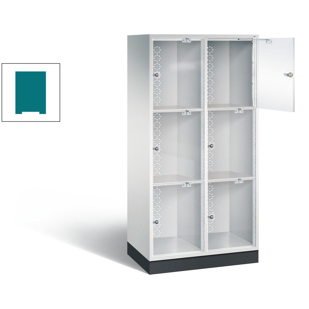 Schließfachschrank, Fächerschrank mit Türen aus Acrylglas, 2 Abteile, 6 Fächer, Zylinderschloss, 1.750 x 820 x 500 mm (HxBxT), Korpus anthrazitgrau