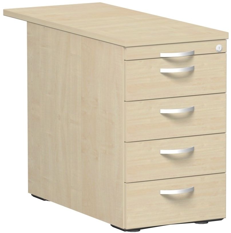 Standcontainer, 4 Schubladen, Ordnungsfach, Zentralverschluss, 720 x 438 x 800 (1.000) mm (HxBxT), Front Ahorn, Oberboden Ahorn, Korpus Ahorn