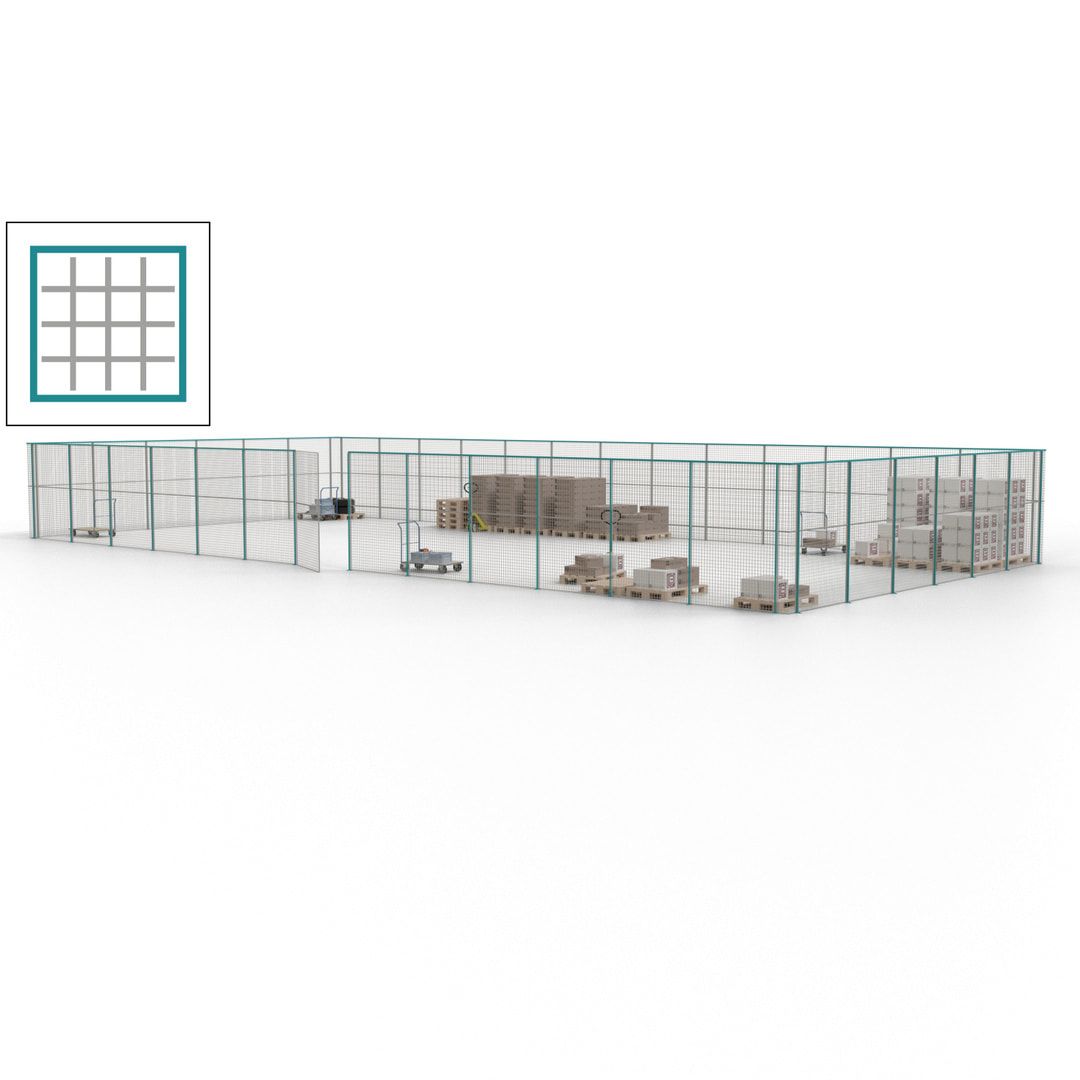 Maschinen Schutzgitter - Hallentrennwand - Sicherheitszaun - Tür - 57 m - 2.200 x 19.900 x 9.400 mm (HxBxT) - enzianblau