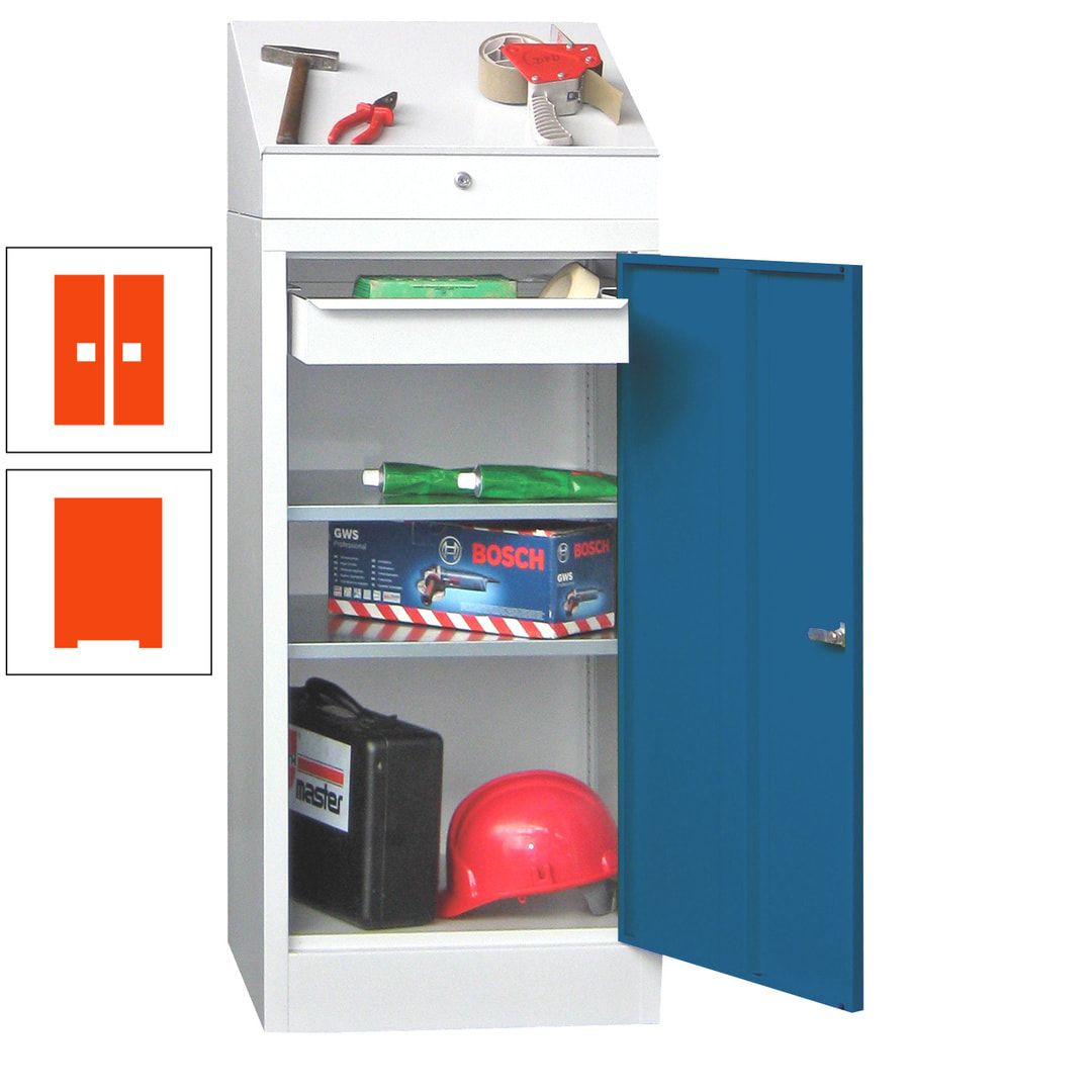 Stehpult mit Schrank - Vollblechtür - 1 Einlegeboden, 1 Ausziehboden, 1 Schublade - 1.270x500x500 mm (HxBxT) - anthrazitgrau