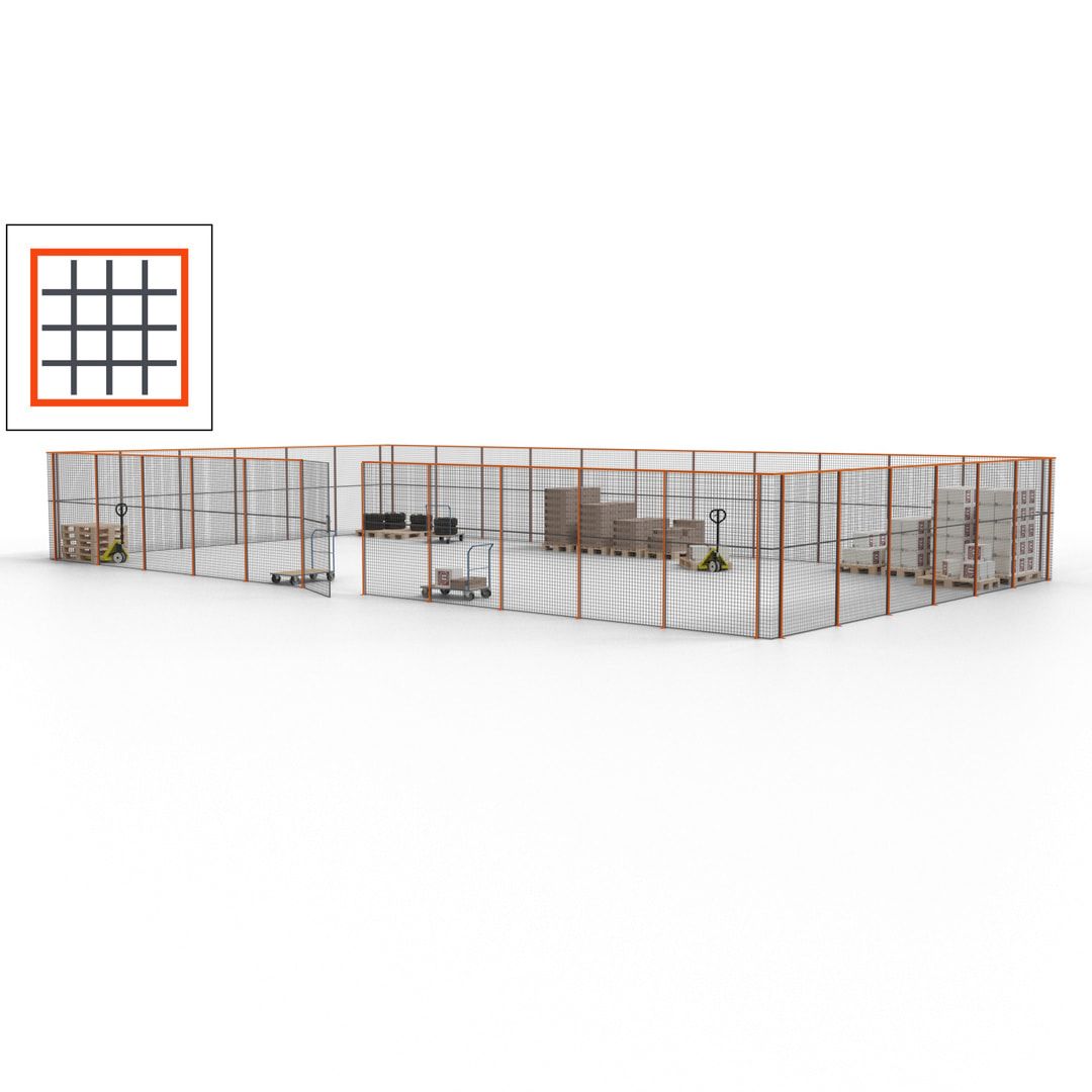 Maschinen Schutzgitter - Hallentrennwand - Sicherheitszaun - Tür - 51 m - 2.200 x 16.900 x 9.400 mm (HxBxT) - enzianblau