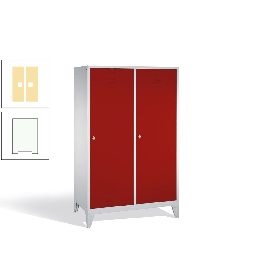 Doppel-Spind mit 2 Großtüren, Garderobenschrank mit Füßen, 4 Abteile a 300 mm, Korpus anthrazitgrau, Tür anthrazitgrau, 1.850 x 1.190 x 500 mm (HxBxT)