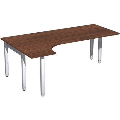 Eckschreibtisch, Ecke links, Füße einseitig verkürzt, 4-Fuß Quadrat Pro, höhenverstellbar, 680-800 x 1.600 x 1.200 mm (HxBxT), Dekor Ahorn