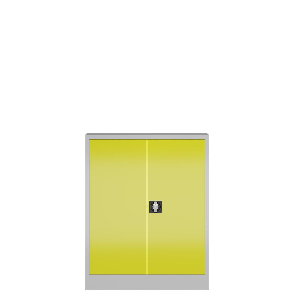 Aktenschrank, Büroschrank, abschließbar, Flügeltüren, 2 Fachböden, 1.200 x 920 x 420 mm (HxBxT), Stahl, Korpus und Türen lichtgrau