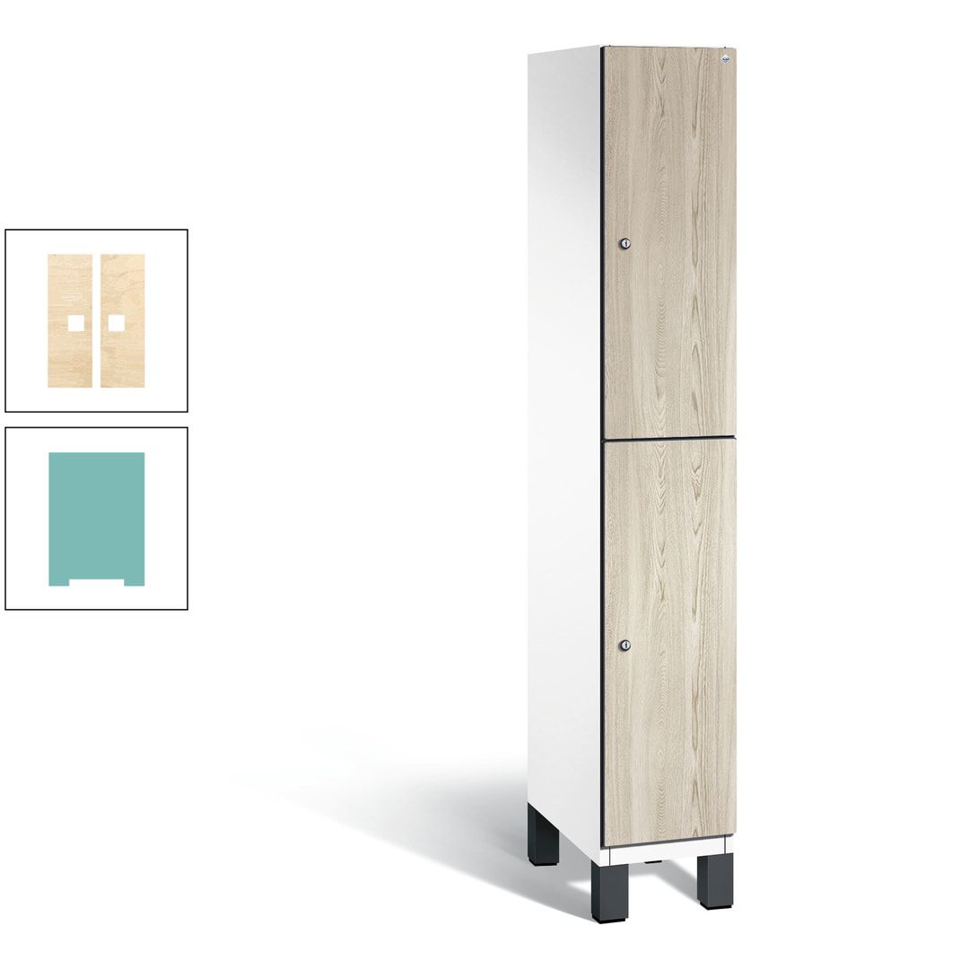 Fächerschrank, Garderobenschrank, mit Füßen, 1 Abteile, 1.980 x 300 x 525 mm (HxBxT), Korpus anthrazitgrau, Tür Donau-Ahorn