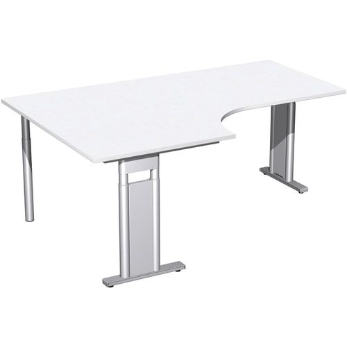 Eckschreibtisch, Eckteil 800 mm, links, Füße einseitig verkürzt, C-Fuß Pro, höhenverstellbar, 680-820 x 1.600 x 1.200 mm (HxBxT), Dekor Ahorn