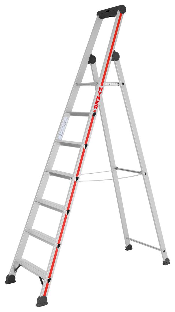 Einseitige Stufenstehleiter - zuklappbare Ablageschale mit Eimerhaken - rutschfester Stand - Aluleiter - 1.370 mm
