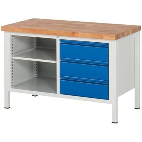 Werkbank - 3 Schubladen - 180:3 - höhenverstellbar 840 - 1.040 mm - 1.250 x 700 mm (BxT) - Traglast 1.250 kg - Buche - Anthrazitgrau