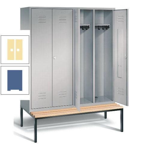 Doppel-Spindschrank, Buche Sitzbank untergebaut, 4 Abteile a 400 mm, Korpus lichtgrau, Tür anthrazitgrau, 2.090 x 1.590 x 815 mm (HxBxT)