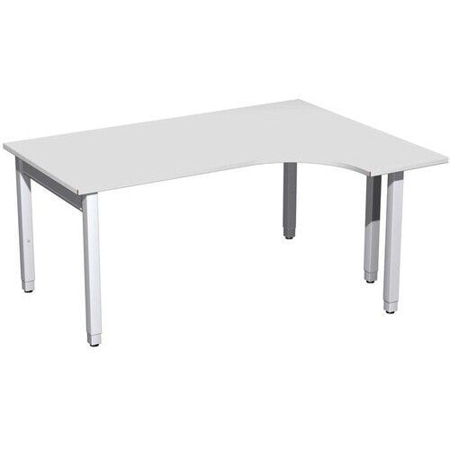 Eckschreibtisch, Ecke rechts, Füße einseitig verkürzt, 4-Fuß Quadrat Pro, höhenverstellbar, 680-800 x 1.600 x 1.200 mm (HxBxT), Dekor Ahorn