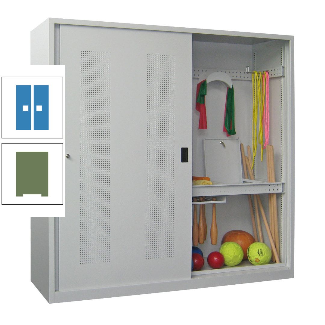 Ballschrank - Schiebetüren mit Lochfeld - Trennwand - 1.950x2.000x600 mm (HxBxT) - anthrazitgrau