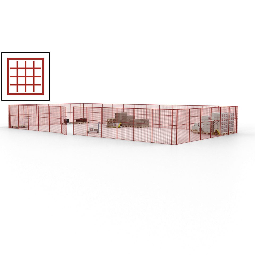 Maschinen Schutzgitter - Hallentrennwand - Sicherheitszaun - Tür - 54 m - 2.200 x 18.400 x 9.400 mm (HxBxT) - enzianblau