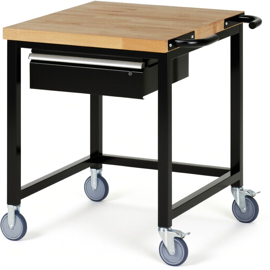 Mobile Werkbank mit 1 Schublade - 150:1 - höhenverstellbar 880-1.080 mm - 750 x 900 mm (BxT) - 450 kg - Buche - Anthrazitgrau