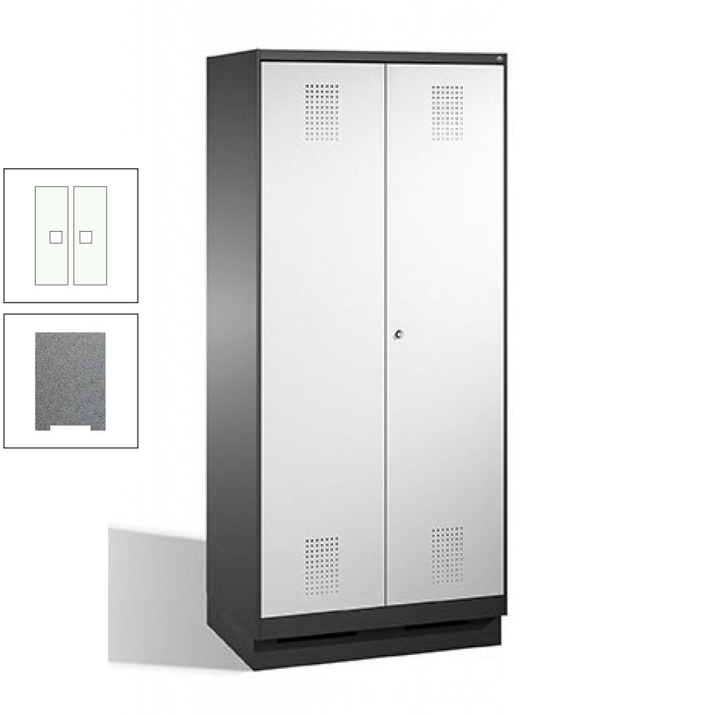 Doppel-Spind, Doppeltüren, Garderobenschrank mit Sockel, 2 Abteile a 400 mm, Korpus anthrazitgrau, Tür anthrazitgrau, 1.800 x 800 x 500 mm (HxBxT)