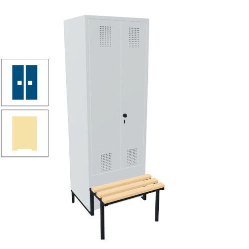 Doppel-Spind, Garderobenschrank, Buche Sitzbank integriert, 2 Abteile a 400 mm, Korpus anthrazitgrau, Tür anthrazitgrau, 1.850 x 800 x 815 mm (HxBxT)